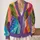 Rainbow Patchwork Sunburst Colors for Creative Everyday Layering and Weekend Style All-over Print Knitted Cardigan - 2