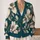 Cream Botanical Flowers on Deep Teal for Office to Weekend Layering, Women's Style All-over Print Knitted Cardigan - 2