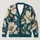 Cream Botanical Flowers on Deep Teal for Office to Weekend Layering, Women's Style All-over Print Knitted Cardigan - 1