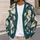 Cream Botanical Flowers on Deep Teal for Office to Weekend Layering, Women's Style All-over Print Knitted Cardigan - 5