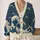 Indigo Ocean Waves and Snowy Peaks for Relaxed Coastal Weekend Layering Outfits All-over Print Knitted Cardigan - 2