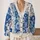 Blue And White Floral Patchwork Blooms For Relaxed Everyday Layering And Cottage Women All-over Print Knitted Cardigan - 2
