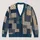 Navy Beige Geometric Patchwork for Relaxed Weekend Layering and Modern Art Lovers All-over Print Knitted Cardigan - 1