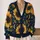 Sunflower Moon Botanical Motif for Autumn Layering, Women's Office and Streetwear Style All-over Print Knitted Cardigan - 2