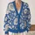 Blue Cream Botanical Floral Motifs for Autumn Layering and Everyday Office Style for Women All-over Print Knitted Cardigan - 2