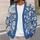 Blue Cream Botanical Floral Motifs for Autumn Layering and Everyday Office Style for Women All-over Print Knitted Cardigan - 5