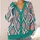 Geometric Diamond Teal and Mauve Layering Style for Everyday Casual Women's Wear All-over Print Knitted Cardigan - 4