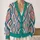 Geometric Diamond Teal and Mauve Layering Style for Everyday Casual Women's Wear All-over Print Knitted Cardigan - 2