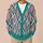 Geometric Diamond Teal and Mauve Layering Style for Everyday Casual Women's Wear All-over Print Knitted Cardigan - 6