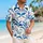 Blue White Geometric Resort Style for Beach Holidays and Summer Travel for Plus Size Men Hawaiian Shirt - 6