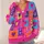 Colorful Heart Grid Motif for Beach Layering and Casual Date Style, Plus Size Women All-over Print Knitted Cardigan - 4