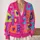 Colorful Heart Grid Motif for Beach Layering and Casual Date Style, Plus Size Women All-over Print Knitted Cardigan - 2