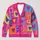 Colorful Heart Grid Motif for Beach Layering and Casual Date Style, Plus Size Women All-over Print Knitted Cardigan - 1
