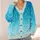 Blue Teal Watercolor Lace Waves for Beach Days and Relaxed Coastal Weekend Styling All-over Print Knitted Cardigan - 4