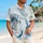 Blue Ocean Wave Leaf Colorblock Resort Style for Summer Beach Travel Getaways Men Hawaiian Shirt - 6