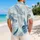 Blue Ocean Wave Leaf Colorblock Resort Style for Summer Beach Travel Getaways Men Hawaiian Shirt - 2