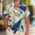 Retro Blue Whale Floral Ocean Scene for Beach Vacations and Summer Getaways for Men Hawaiian Shirt - 1