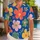 Abstract Tropical Flowers in Blue and Coral for Beach Vacations, Resort Days, Men Hawaiian Shirt - 1