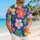 Abstract Tropical Flowers in Blue and Coral for Beach Vacations, Resort Days, Men Hawaiian Shirt - 6