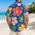 Abstract Tropical Flowers in Blue and Coral for Beach Vacations, Resort Days, Men Hawaiian Shirt - 2