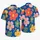 Abstract Tropical Flowers in Blue and Coral for Beach Vacations, Resort Days, Men Hawaiian Shirt - 5
