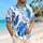 Blue Tropical Palm Leaves and Golden Plumeria for Beach Vacation Style Men Summer Hawaiian Shirt - 6