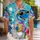 Blue Dinosaur Bunny with Sunglasses and Colorful Easter Eggs for Beach Vacations, Men Hawaiian Shirt - 1