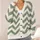 Sage Ivory Chevron Layers for Relaxed Spring Travel Style in Extended Sizes, Plus Size All-over Print Knitted Cardigan - 4
