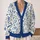 Vintage Blue Botanical Florals For Autumn Layering And Vacation Style, Casual Elegant Women All-over Print Knitted Cardigan - 2