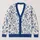 Vintage Blue Botanical Florals For Autumn Layering And Vacation Style, Casual Elegant Women All-over Print Knitted Cardigan - 1