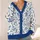 Vintage Blue Botanical Florals For Autumn Layering And Vacation Style, Casual Elegant Women All-over Print Knitted Cardigan - 4