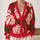 Red Tropical Leaf Style for Everyday Layering and Vacation Wear All-over Print Knitted Cardigan - 2