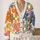 Colorful Retro Floral Blooms for Autumn Vacation Layering, Women's Everyday Style All-over Print Knitted Cardigan - 2