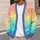 Pastel Rainbow Gradient Stripes for Spring Vacation Layering, Plus Size Women's Style All-over Print Knitted Cardigan - 5