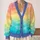 Pastel Rainbow Gradient Stripes for Spring Vacation Layering, Plus Size Women's Style All-over Print Knitted Cardigan - 2