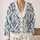 Blue Damask Florals For Elegant Spring Layering, Vacation Style And Garden Parties All-over Print Knitted Cardigan - 2
