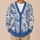 Blue Porcelain Cats and Floral Vignettes for Everyday Layering and Weekend Outings All-over Print Knitted Cardigan - 6