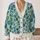 Teal Blue Abstract Floral Geometry for Autumn Outings and Casual Weekend Style for Women All-over Print Knitted Cardigan - 2