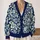 Navy Cream Botanical Blooms For Everyday Layering, Office Chic, And Weekend Wear Women All-over Print Knitted Cardigan - 2