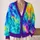 Rainbow Veined Color Waves for Casual Vacation Layering and Date Nights, Women's Style All-over Print Knitted Cardigan - 2
