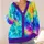Rainbow Veined Color Waves for Casual Vacation Layering and Date Nights, Women's Style All-over Print Knitted Cardigan - 4