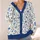 Blue Botanical Floral Motif For Spring Vacation Style, Elegant Women’s Everyday Layering All-over Print Knitted Cardigan - 4