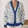Blue Botanical Floral Motif For Spring Vacation Style, Elegant Women’s Everyday Layering All-over Print Knitted Cardigan - 2