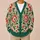 Vintage Red and Green Floral Motifs for Everyday Layering, Women's Country Style Wardrobe All-over Print Knitted Cardigan - 6