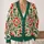 Vintage Red and Green Floral Motifs for Everyday Layering, Women's Country Style Wardrobe All-over Print Knitted Cardigan - 2