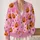 Pink Jack-O'-Lantern Stars For Autumn Parties, Cozy Layering, And Fall Vacations All-over Print Knitted Cardigan - 2