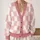 Blush Pink Gingham Checks for Everyday Layering and Workwear Style for Modern Women All-over Print Knitted Cardigan - 2
