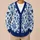 Blue and White Floral Damask Motifs for Relaxed Weekend Layering and Everyday Style All-over Print Knitted Cardigan - 6