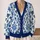 Blue and White Floral Damask Motifs for Relaxed Weekend Layering and Everyday Style All-over Print Knitted Cardigan - 2