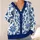 Blue and White Floral Damask Motifs for Relaxed Weekend Layering and Everyday Style All-over Print Knitted Cardigan - 4